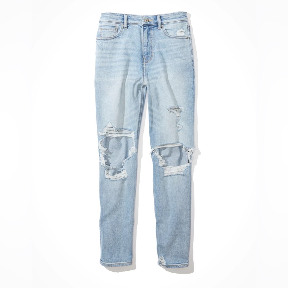 American Eagle Stretch Ripped High Rise Mom Jean in Emotional Blue Size 12 - Picture 3 of 14